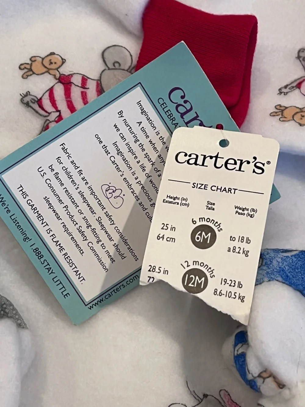 NWT VTG Carter’s Fuzzy Fleece Sleepwear 1 Piece Mouse Print Pajamas 18M